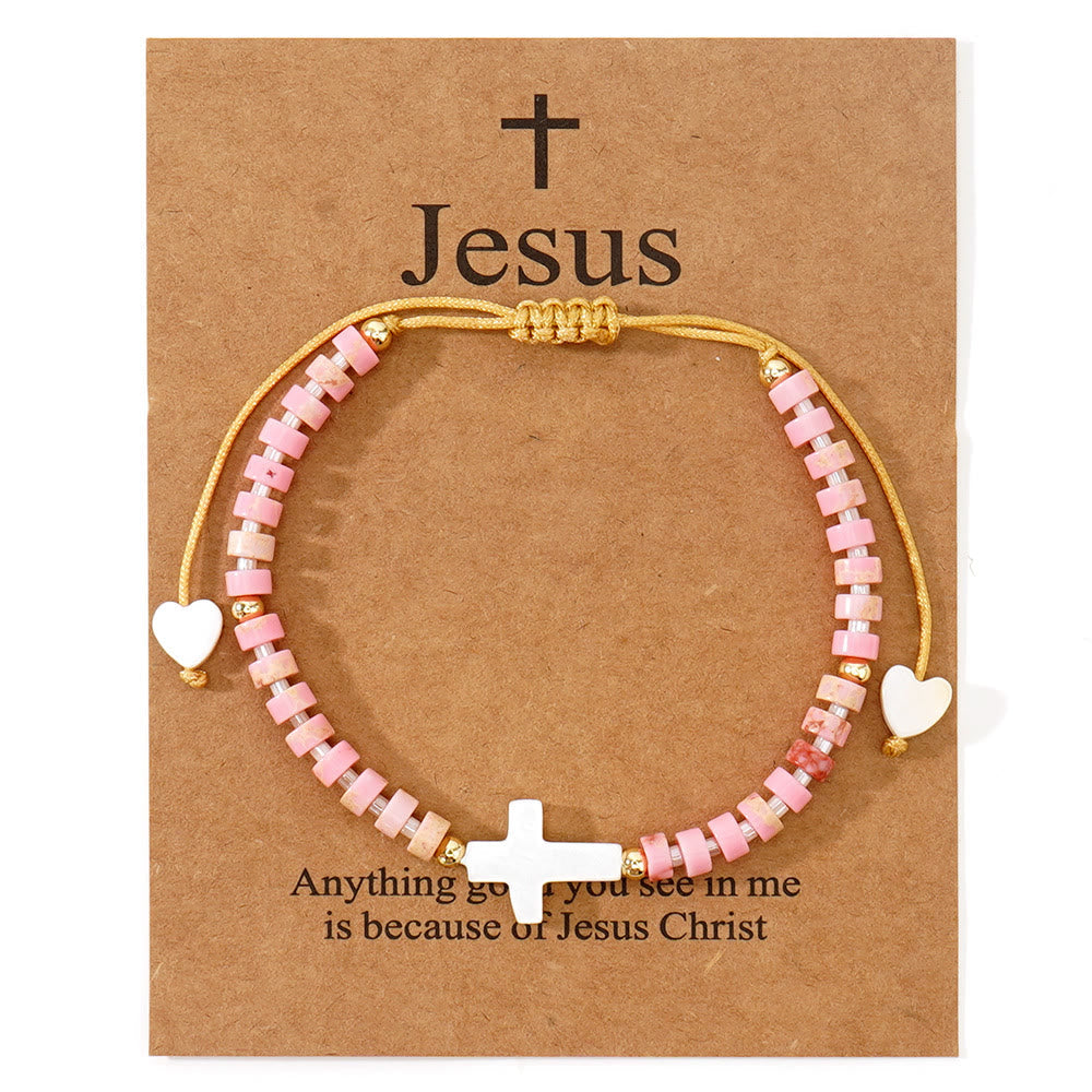 Hollow Cross Natural Stone Bead Friendship Bracelet