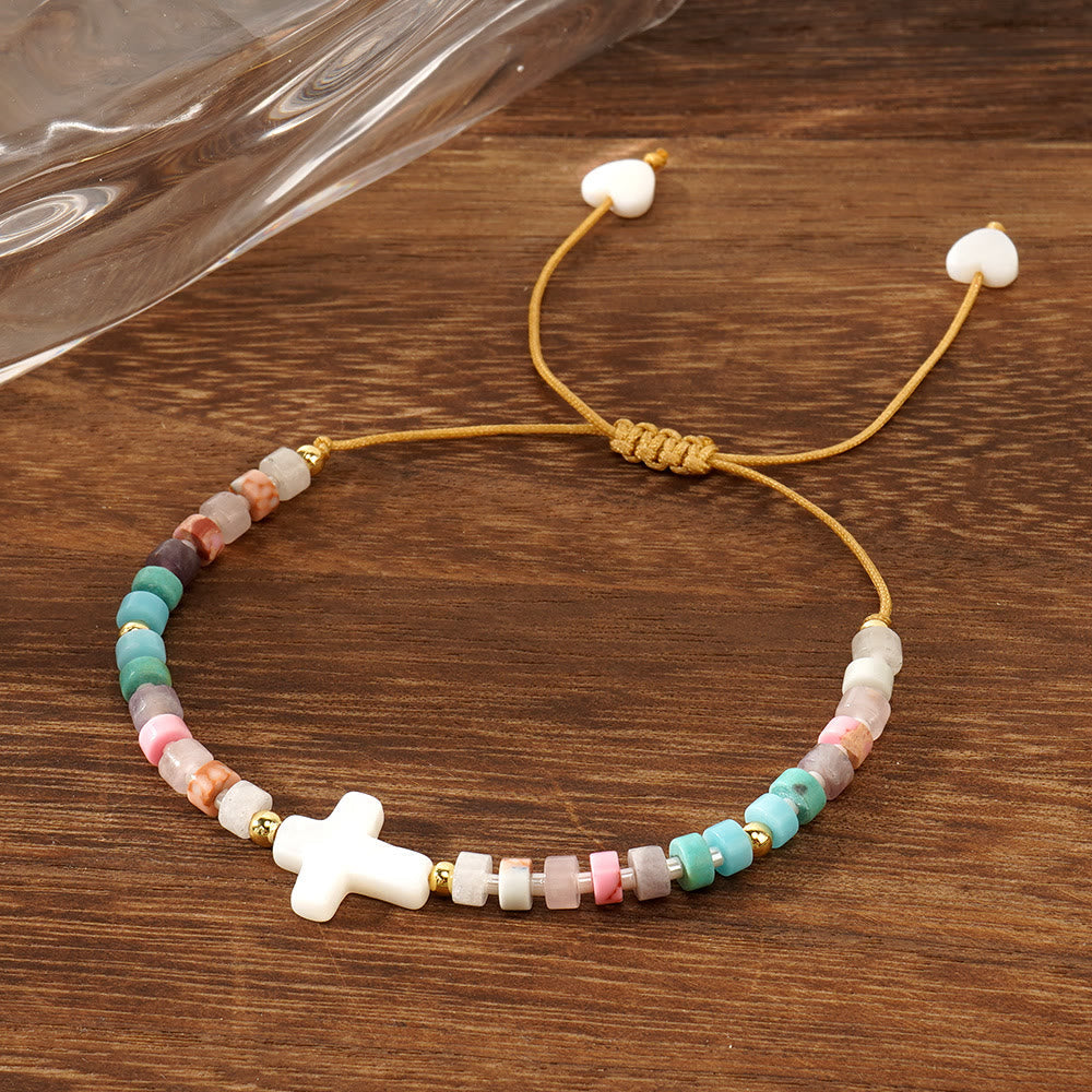 Hollow Cross Natural Stone Bead Friendship Bracelet