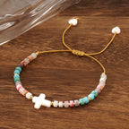 Hollow Cross Natural Stone Bead Friendship Bracelet