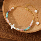 Hollow Cross Natural Stone Bead Friendship Bracelet