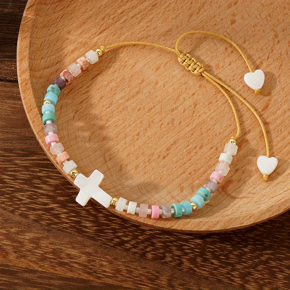 Hollow Cross Natural Stone Bead Friendship Bracelet