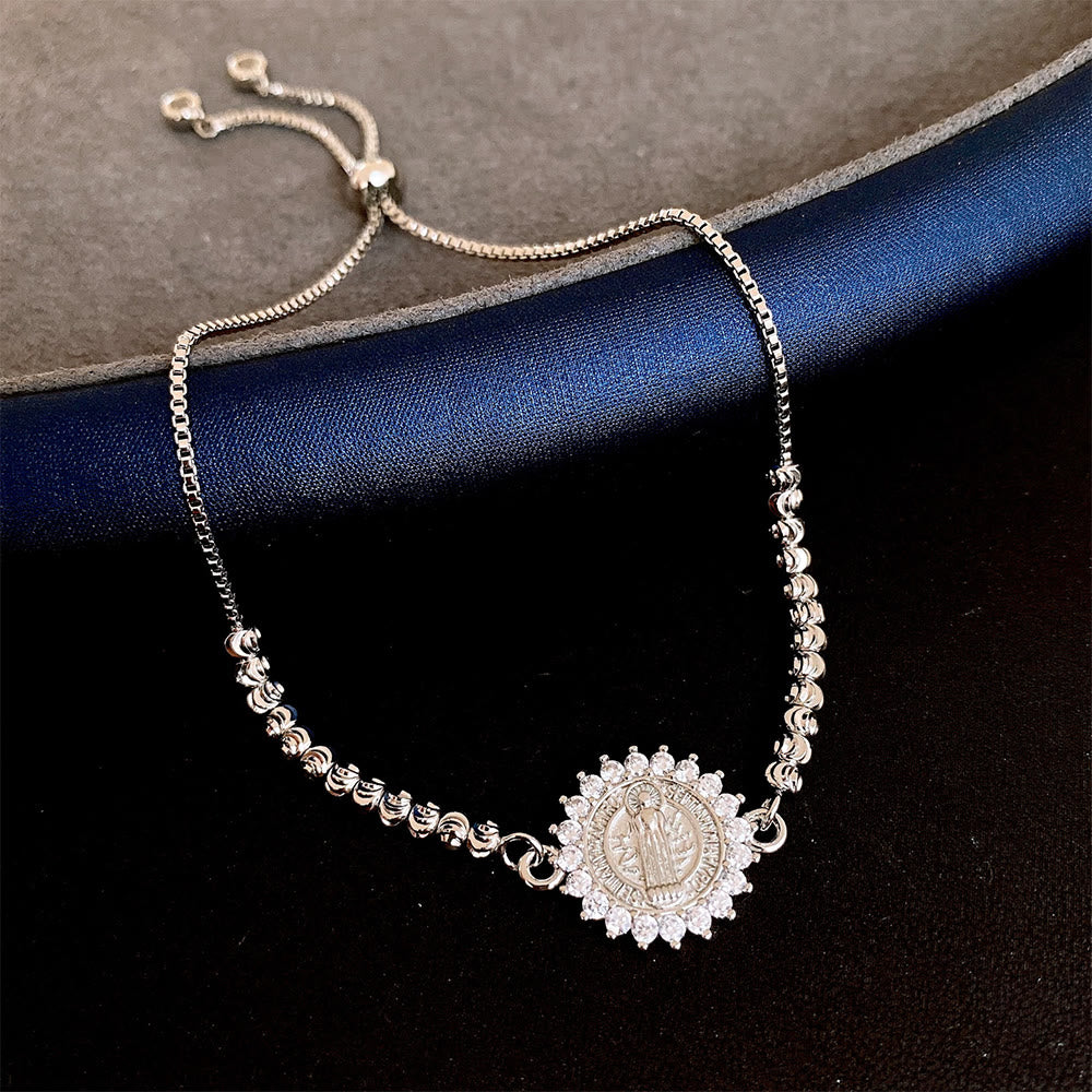 Our Lady Miraculous Medal Halo Cz Beaded Bracelet