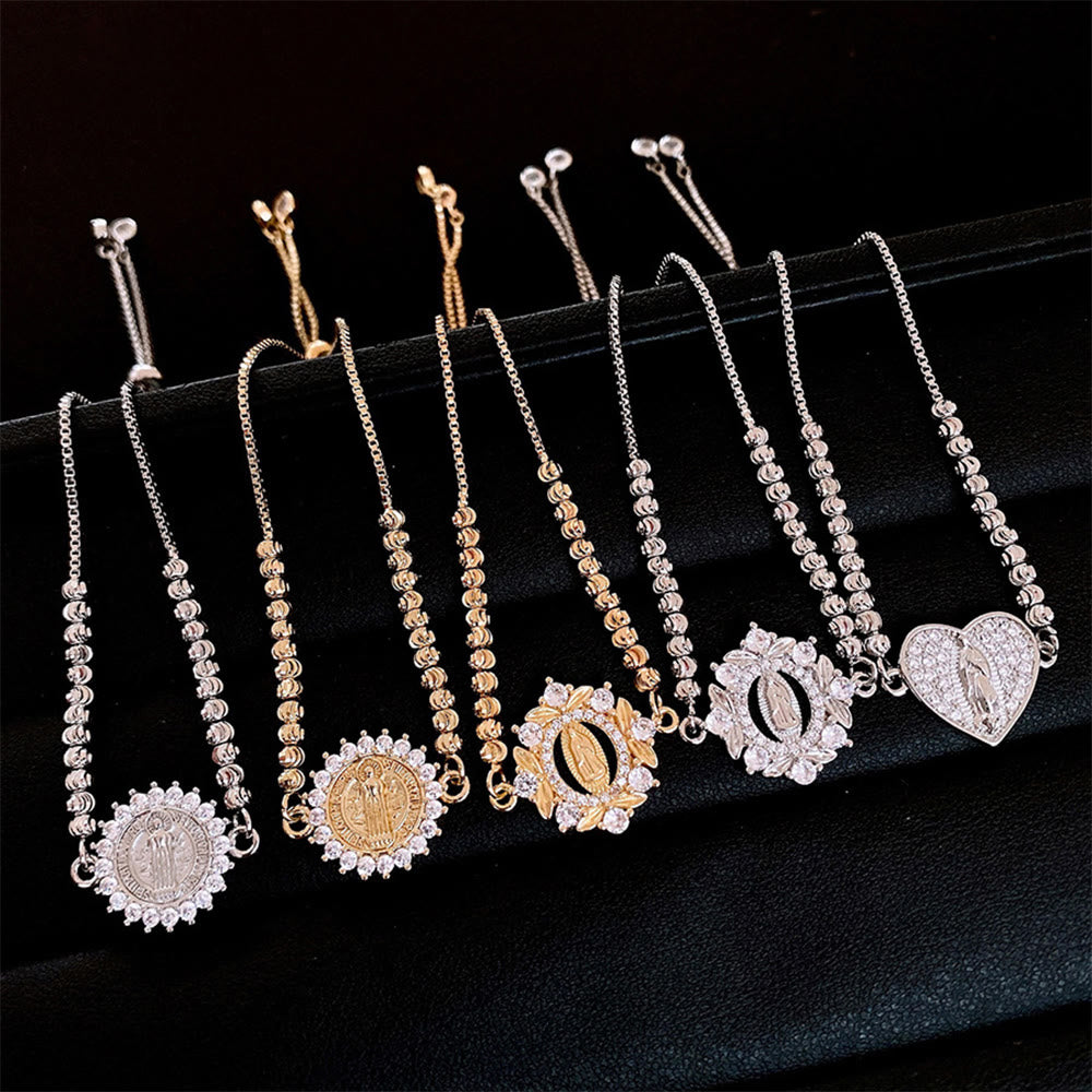 Our Lady Miraculous Medal Halo Cz Beaded Bracelet