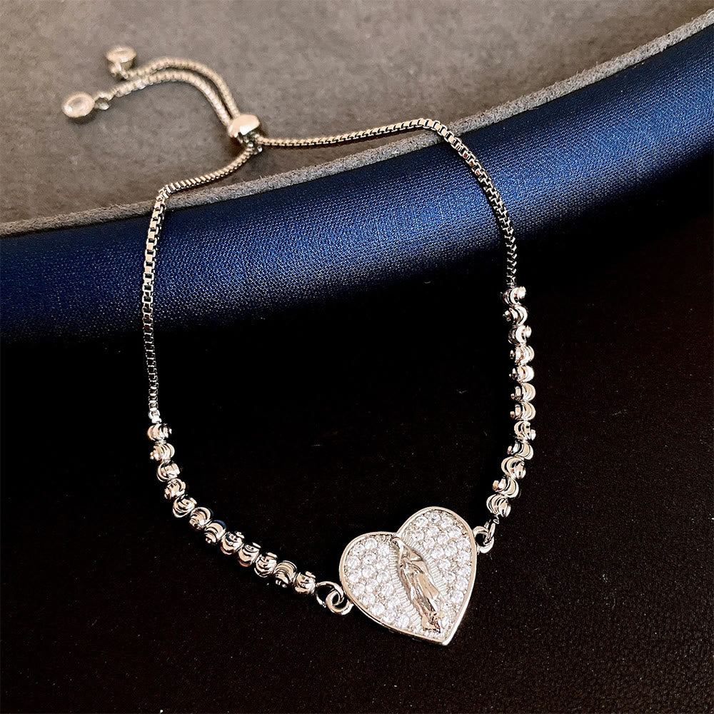 Our Lady Miraculous Medal Halo Cz Beaded Bracelet