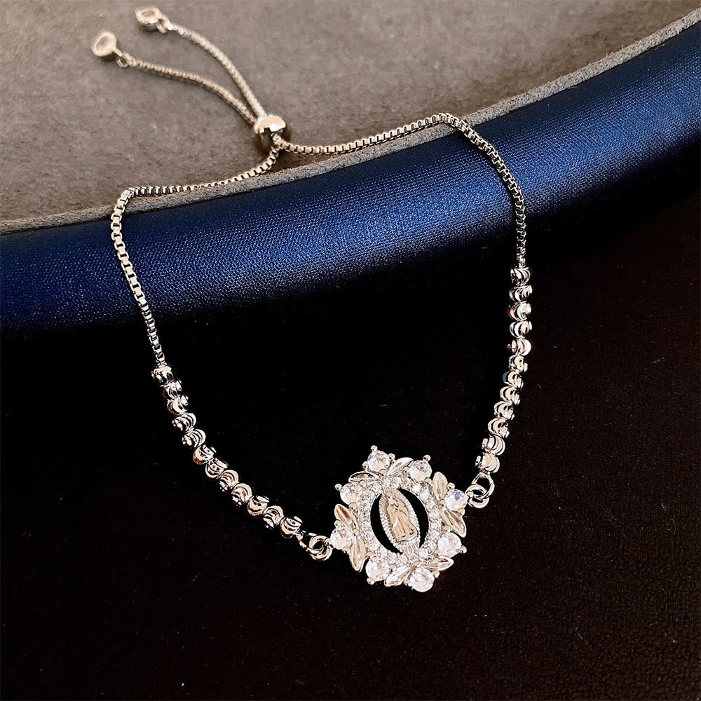 Our Lady Miraculous Medal Halo Cz Beaded Bracelet