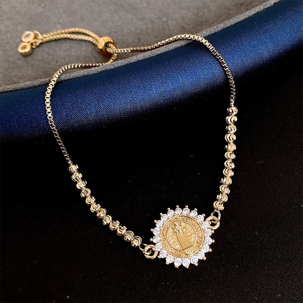 Our Lady Miraculous Medal Halo Cz Beaded Bracelet