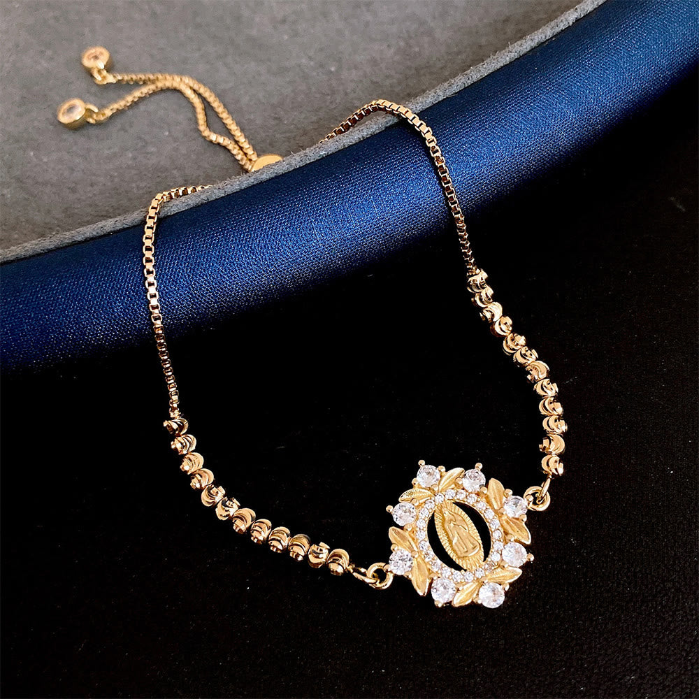 Our Lady Miraculous Medal Halo Cz Beaded Bracelet