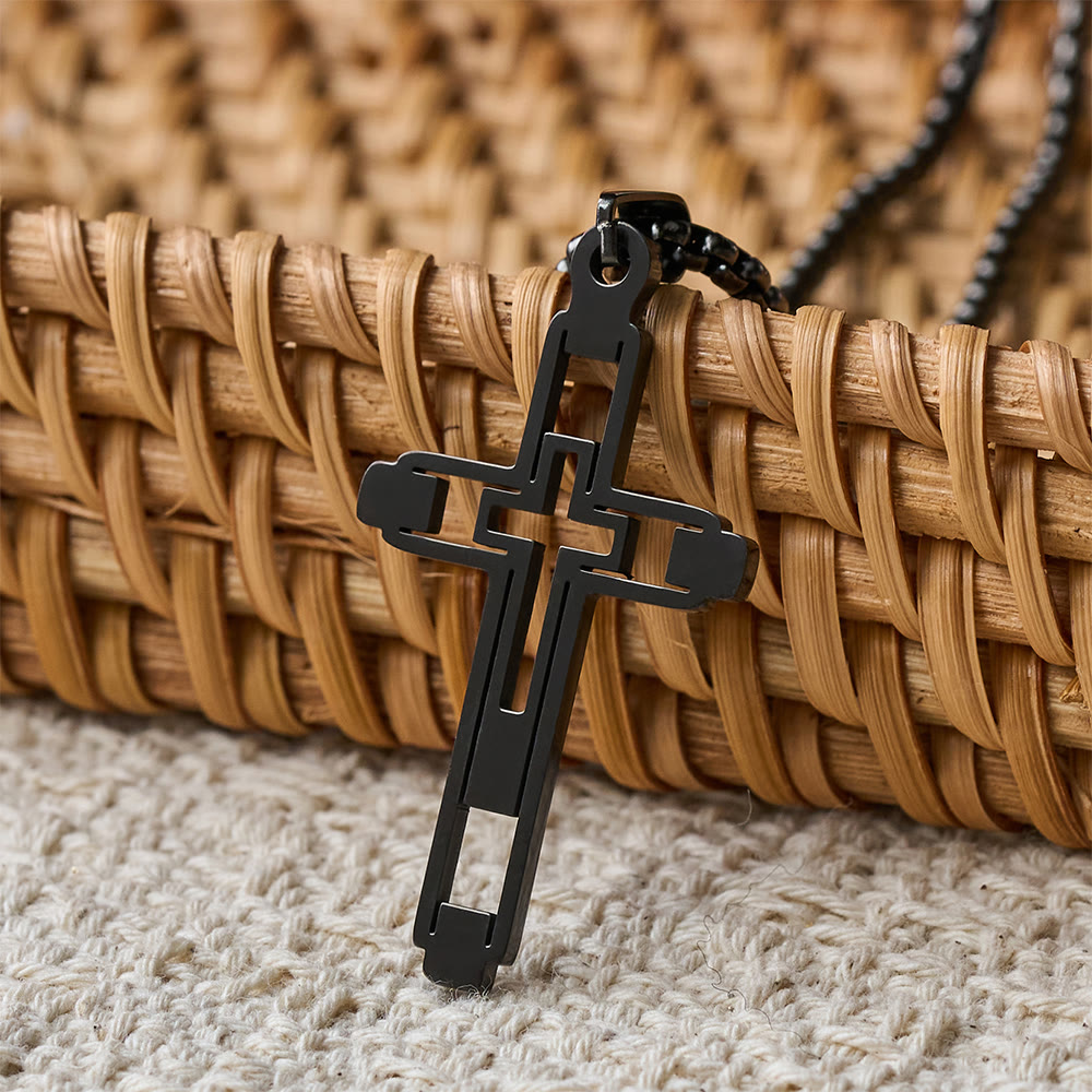 Geometric Hollow Cross Statement Necklace