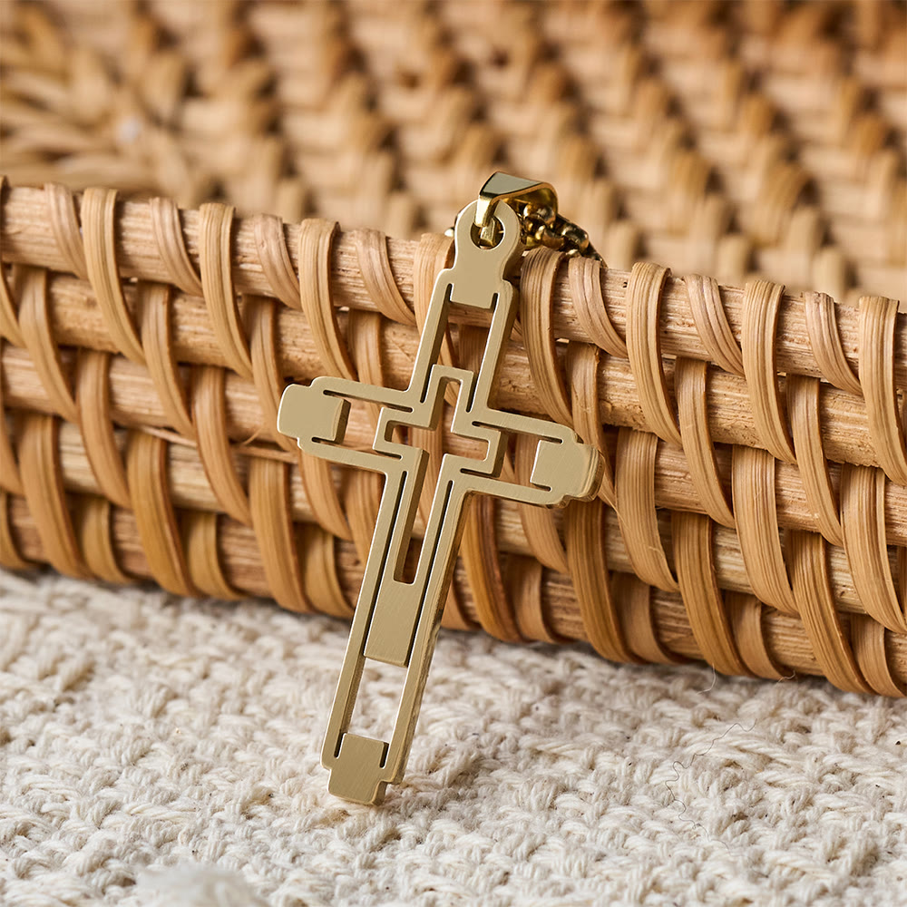 Geometric Hollow Cross Statement Necklace