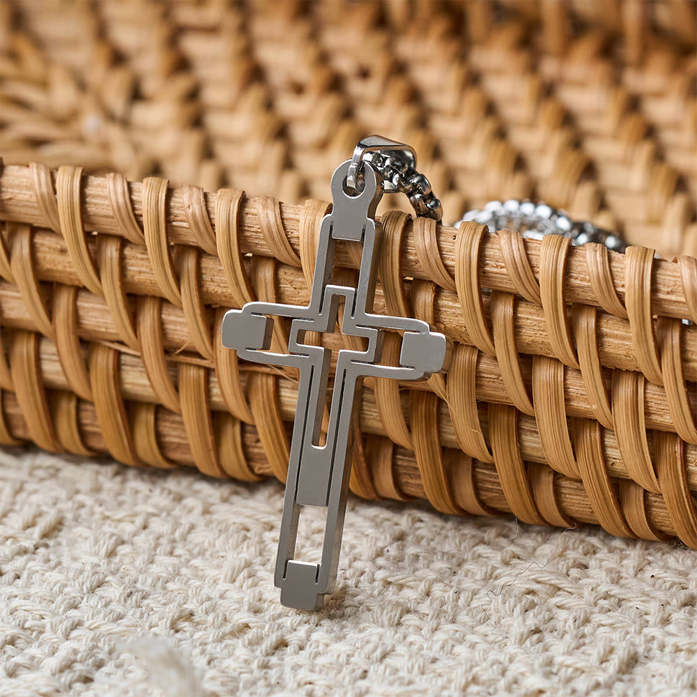Geometric Hollow Cross Statement Necklace