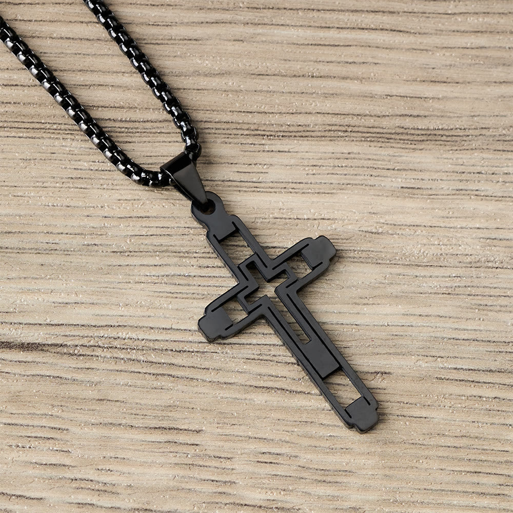Geometric Hollow Cross Statement Necklace
