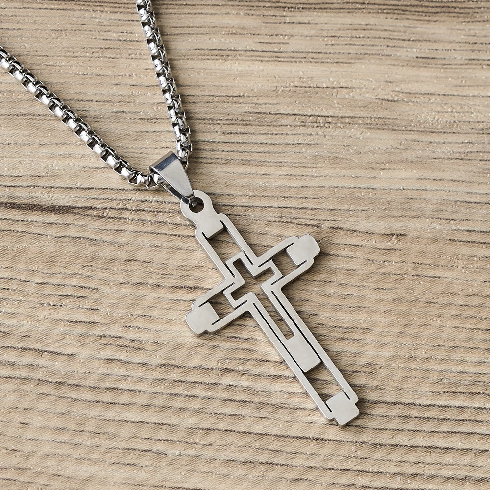 Geometric Hollow Cross Statement Necklace