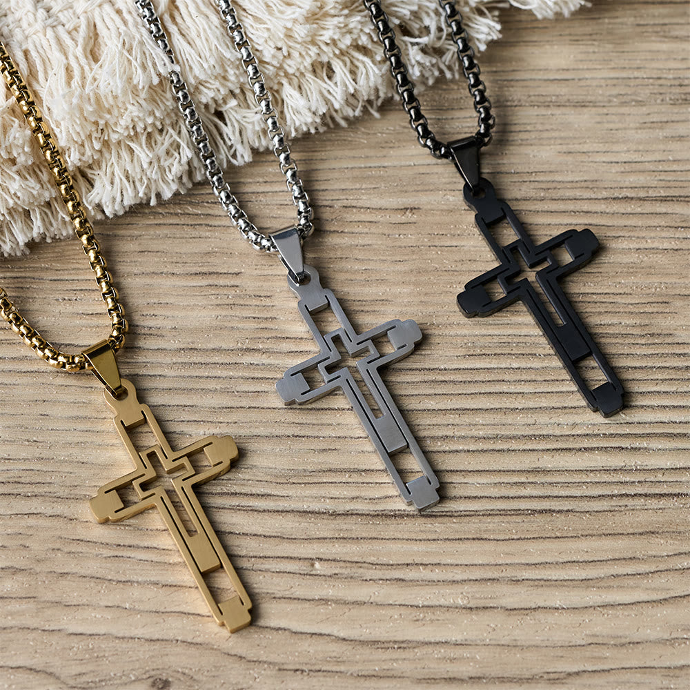 Geometric Hollow Cross Statement Necklace