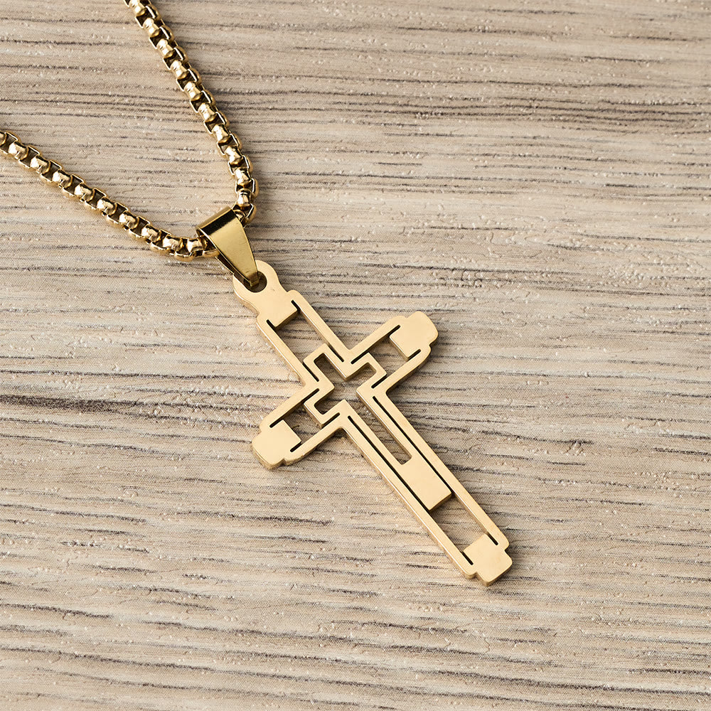 Geometric Hollow Cross Statement Necklace