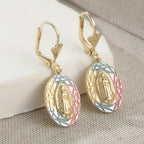 Ornate Our Lady Oval Drop Earrings