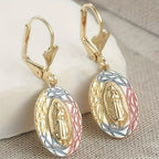 Ornate Our Lady Oval Drop Earrings