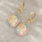 Ornate Our Lady Oval Drop Earrings