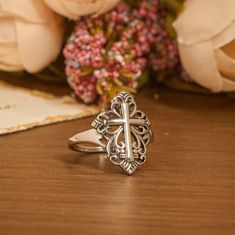 Heritage Filigree Cross Open Ring