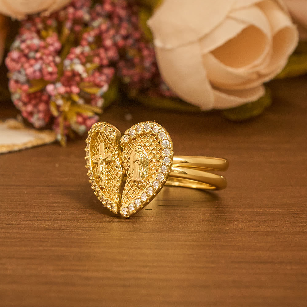 Classic Cross Split Heart Adjustable Ring
