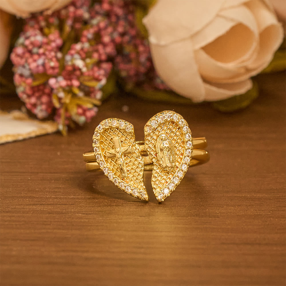 Classic Cross Split Heart Adjustable Ring