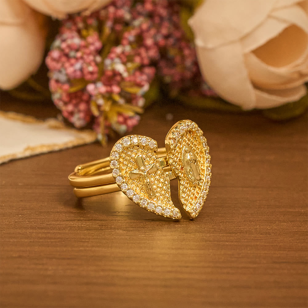 Classic Cross Split Heart Adjustable Ring