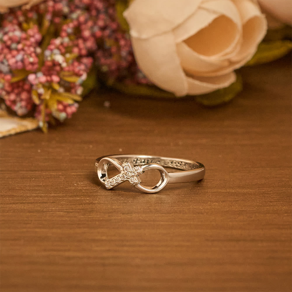 Elegant Infinity Cross Open Ring with Engraving