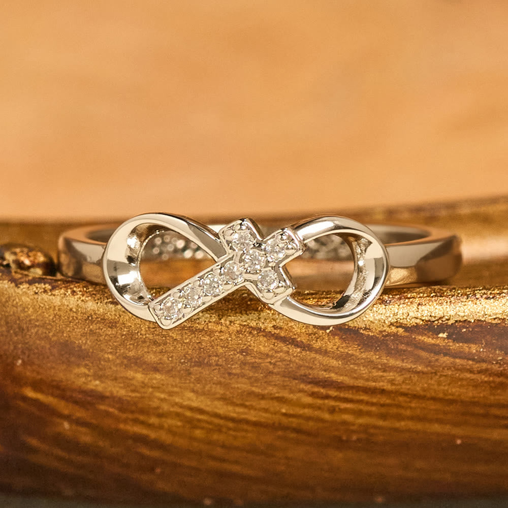 Elegant Infinity Cross Open Ring with Engraving