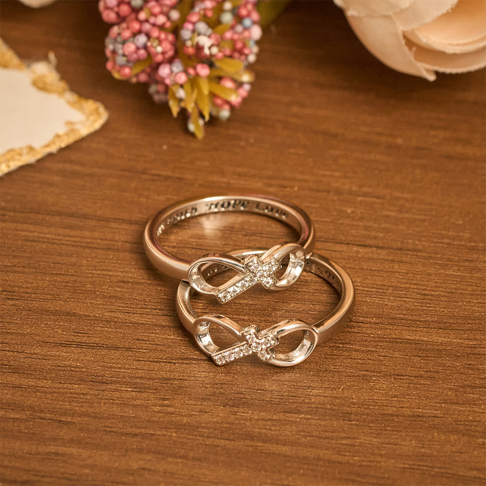 Elegant Infinity Cross Open Ring with Engraving