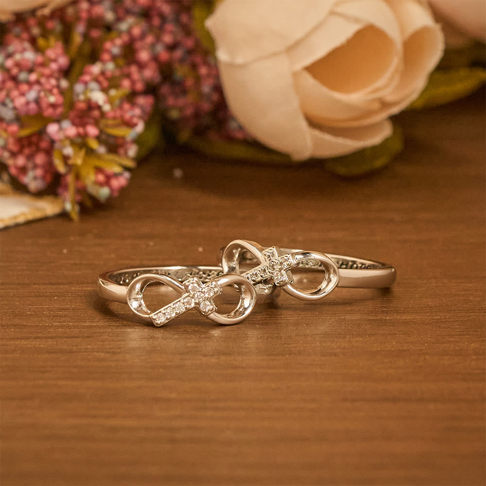 Elegant Infinity Cross Open Ring with Engraving