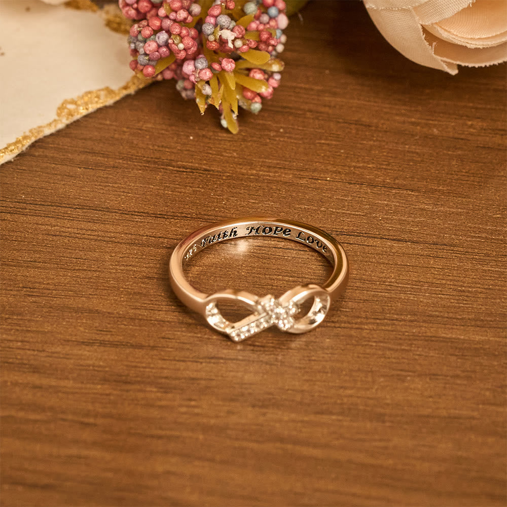 Elegant Infinity Cross Open Ring with Engraving