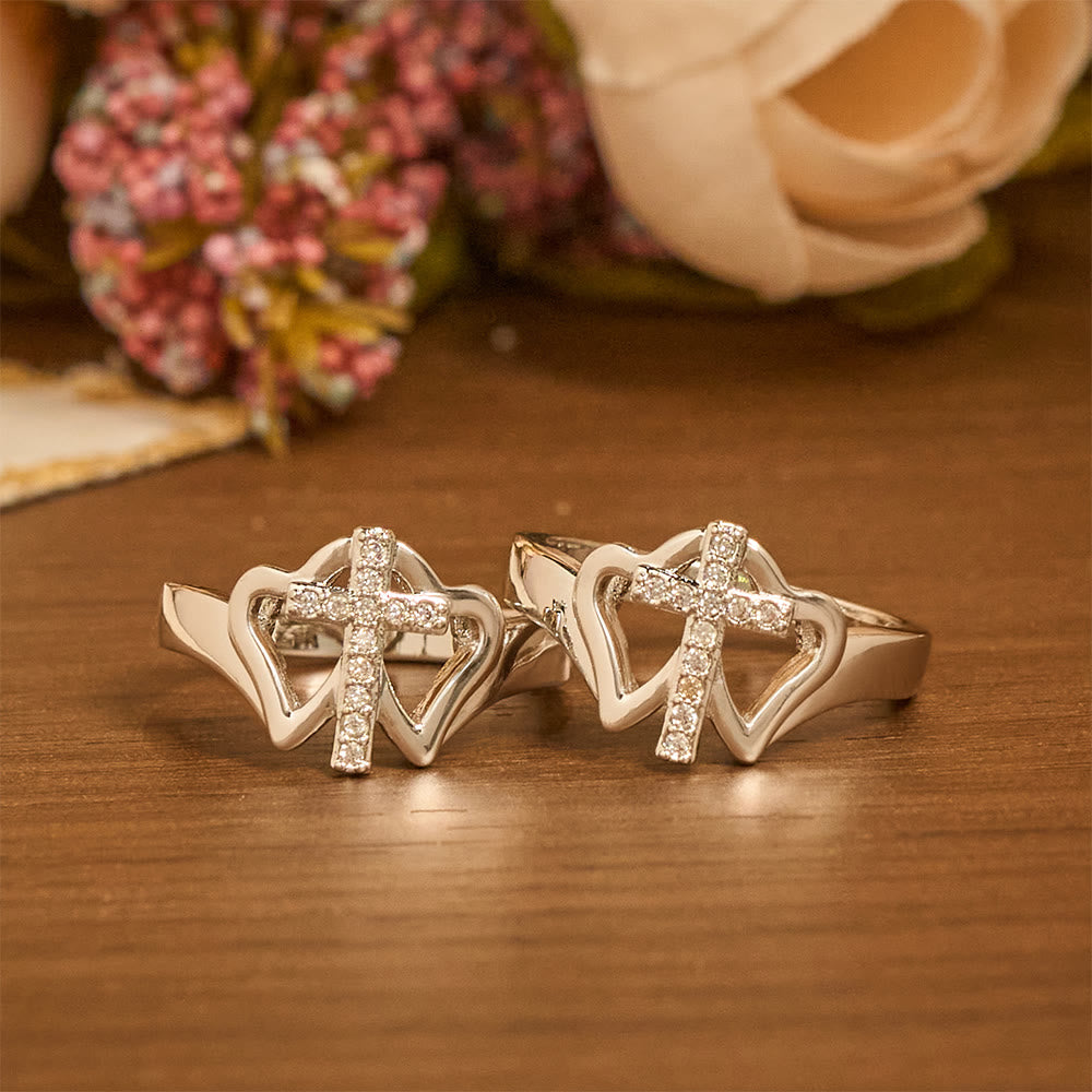 Intricate Twin Hearts Cross Ring