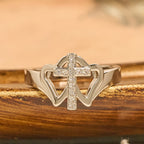 Intricate Twin Hearts Cross Ring
