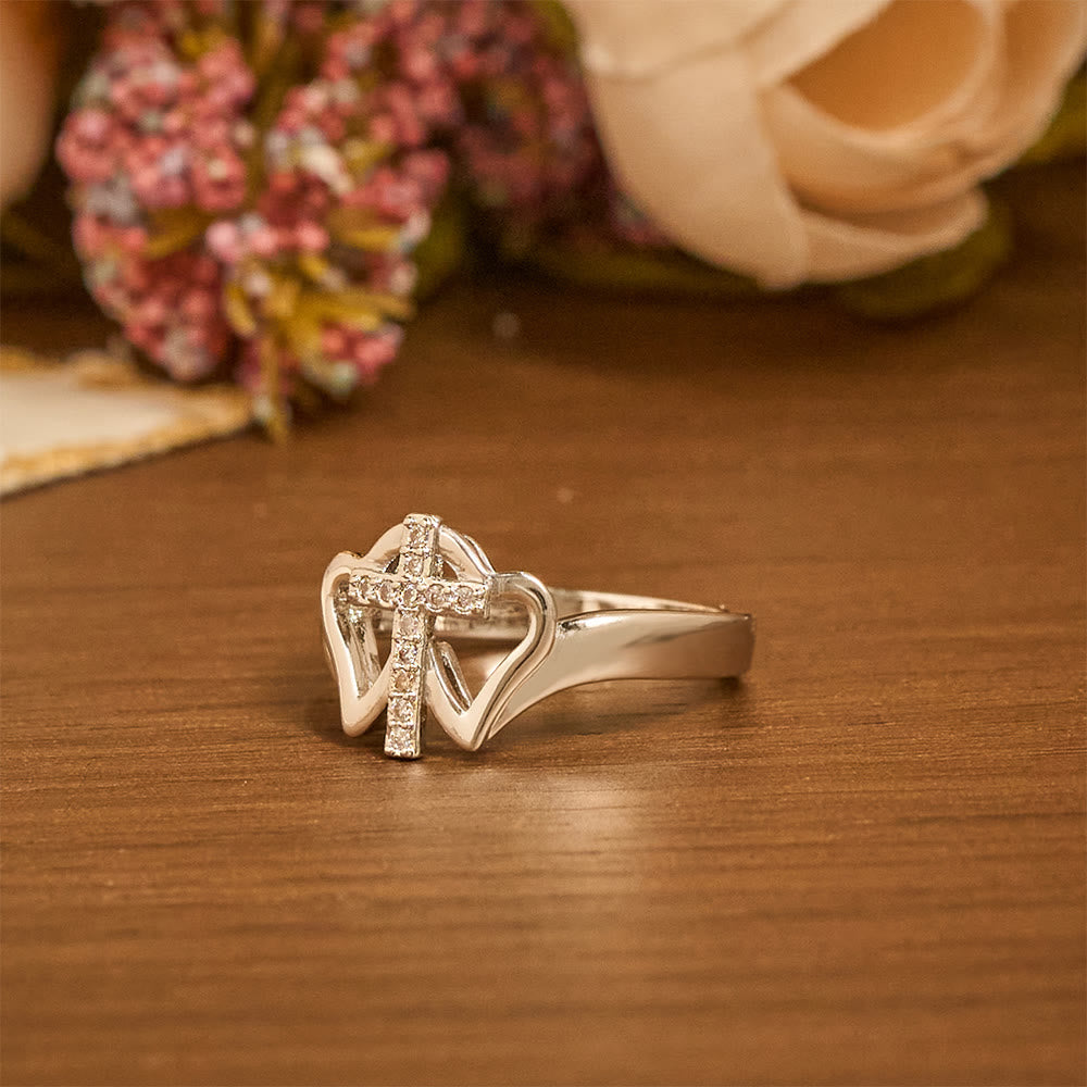 Intricate Twin Hearts Cross Ring