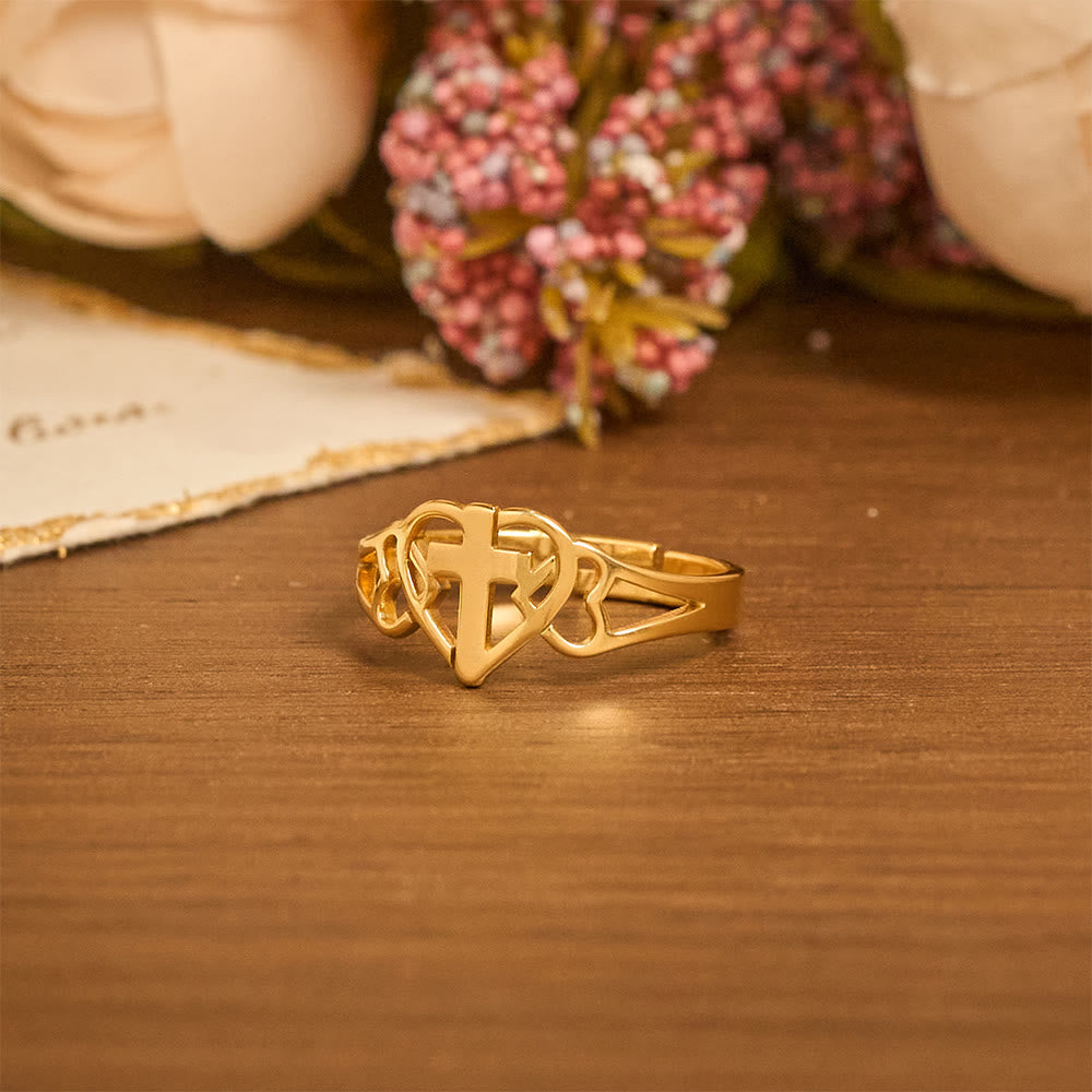 Timeless Heart Cross Adjustable Ring