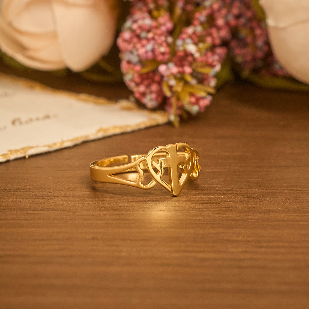 Timeless Heart Cross Adjustable Ring