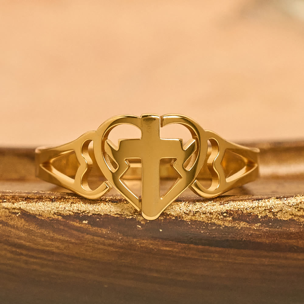 Timeless Heart Cross Adjustable Ring