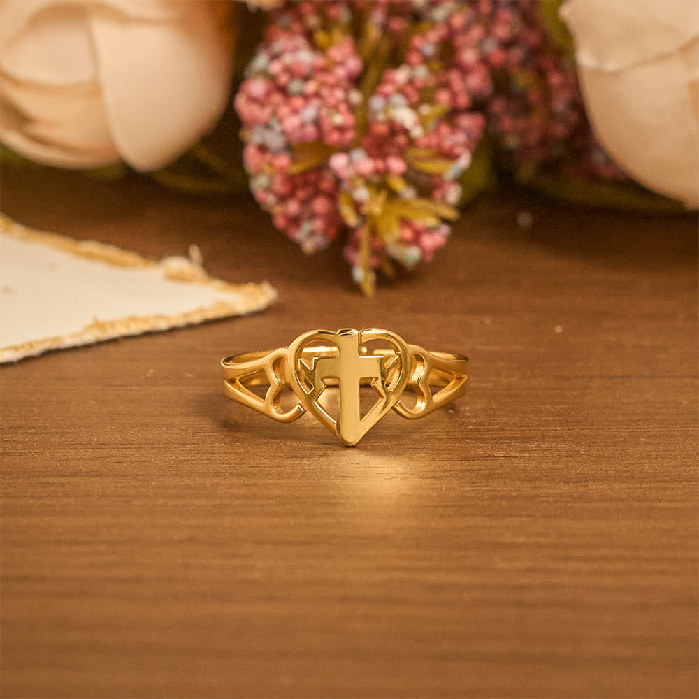 Timeless Heart Cross Adjustable Ring