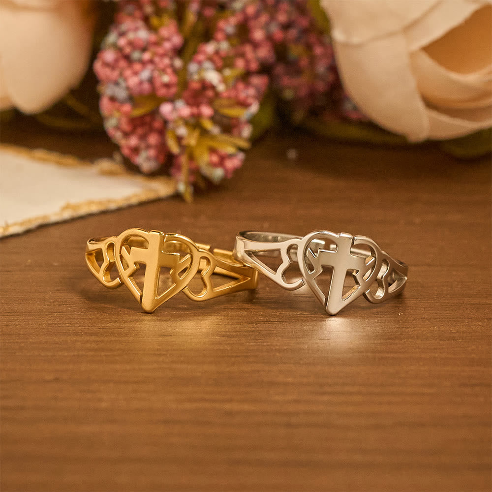 Timeless Heart Cross Adjustable Ring