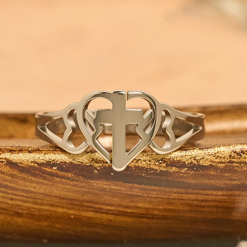 Timeless Heart Cross Adjustable Ring