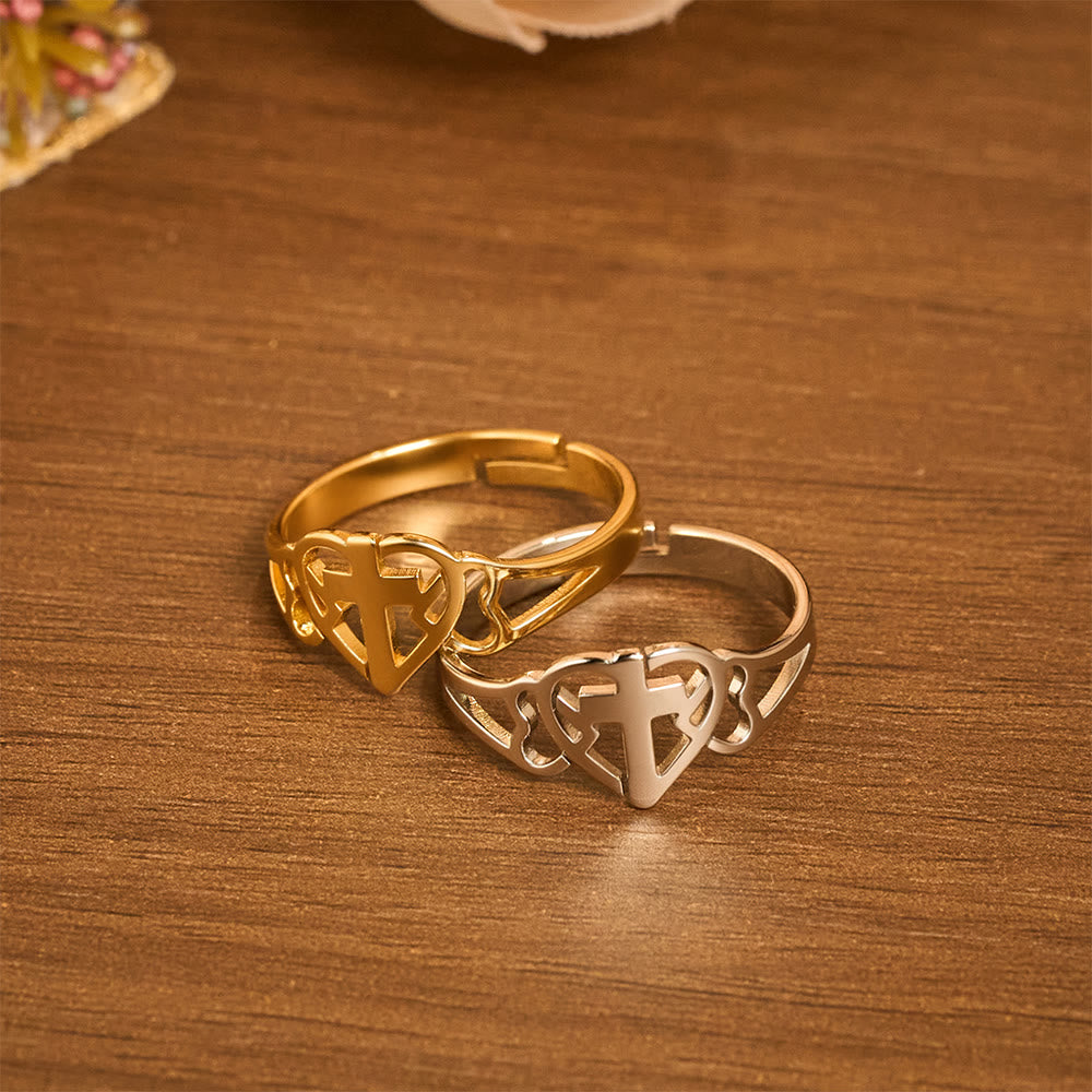 Timeless Heart Cross Adjustable Ring
