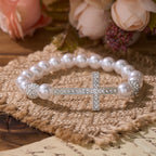 Two-Piece White Bead & Black Mate Bead Cross Bracelet Set