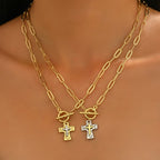 Dual-Tone Textured Cross Chain with OT Clasp