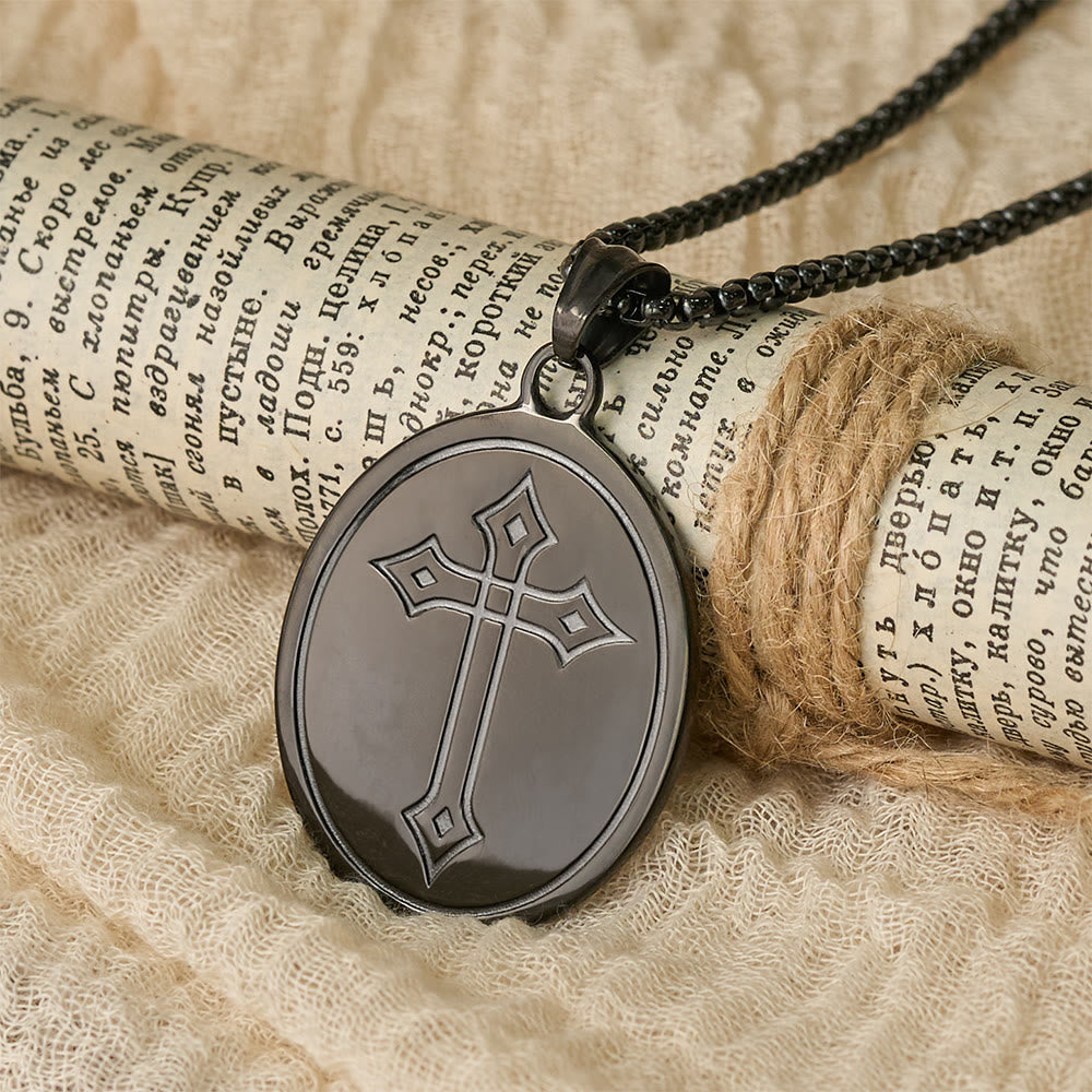 Tri-Color Sacred Heart & Cross Dual-Sided Medallion Necklace