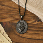 Tri-Color Sacred Heart & Cross Dual-Sided Medallion Necklace