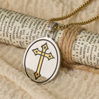Tri-Color Sacred Heart & Cross Dual-Sided Medallion Necklace