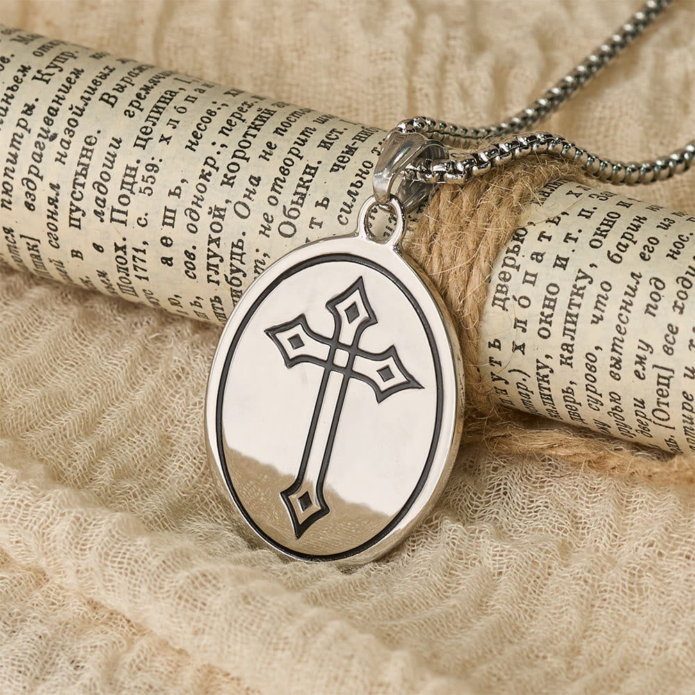 Tri-Color Sacred Heart & Cross Dual-Sided Medallion Necklace