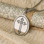 Tri-Color Sacred Heart & Cross Dual-Sided Medallion Necklace