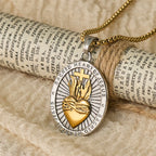Tri-Color Sacred Heart & Cross Dual-Sided Medallion Necklace