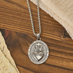 Tri-Color Sacred Heart & Cross Dual-Sided Medallion Necklace