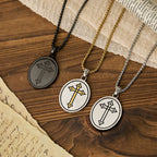Tri-Color Sacred Heart & Cross Dual-Sided Medallion Necklace